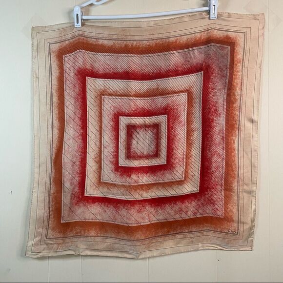 Vintage Echo Red Orange Square Geometric Silk Scarf - Picture 1 of 2